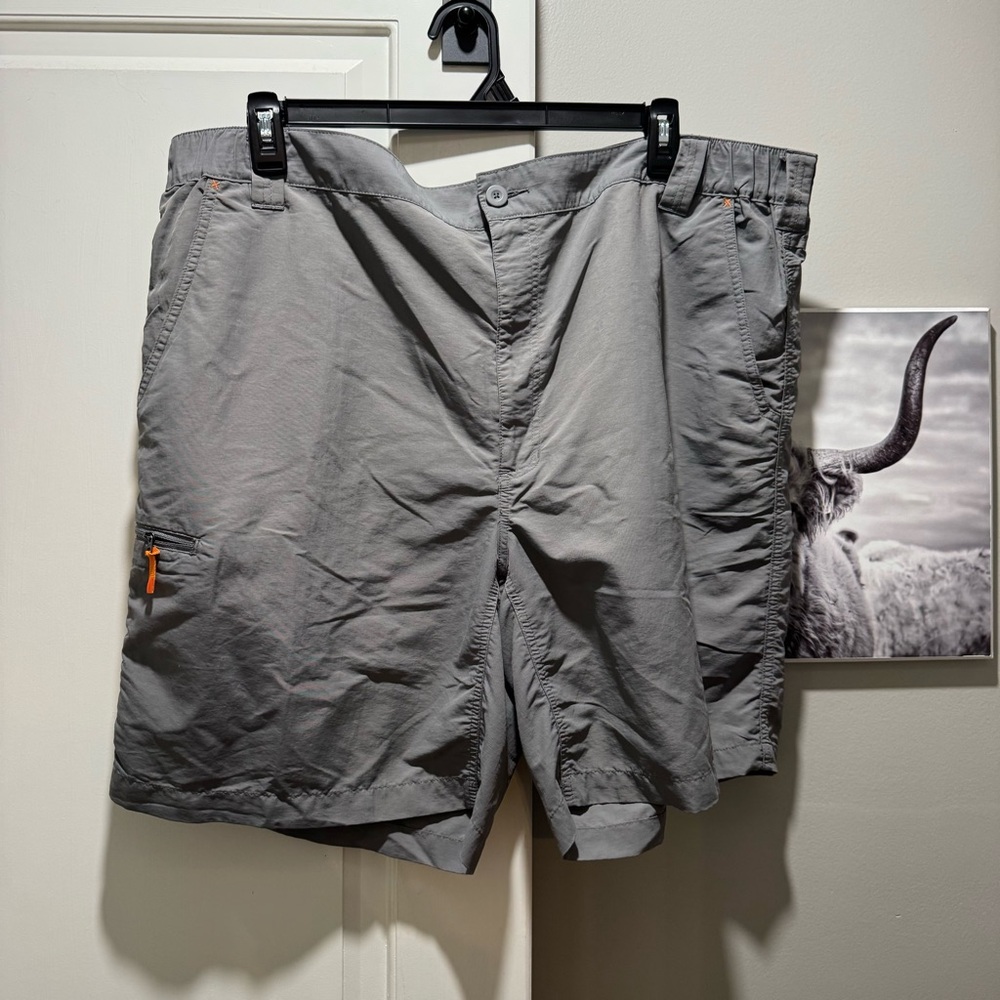 ORVIS Quick Dry Mens Gray Nylon Outdoor Cargo Shorts XXL Elastic Waist Zip